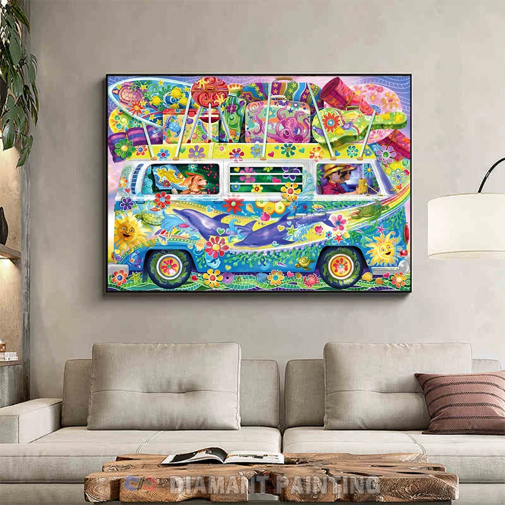 5D Diamond Painting Bus Landscape Picture Rhinestones Gift DIY Kit Embroidery Dog New Arrival Mosaic Dolphin Home Decoration Art