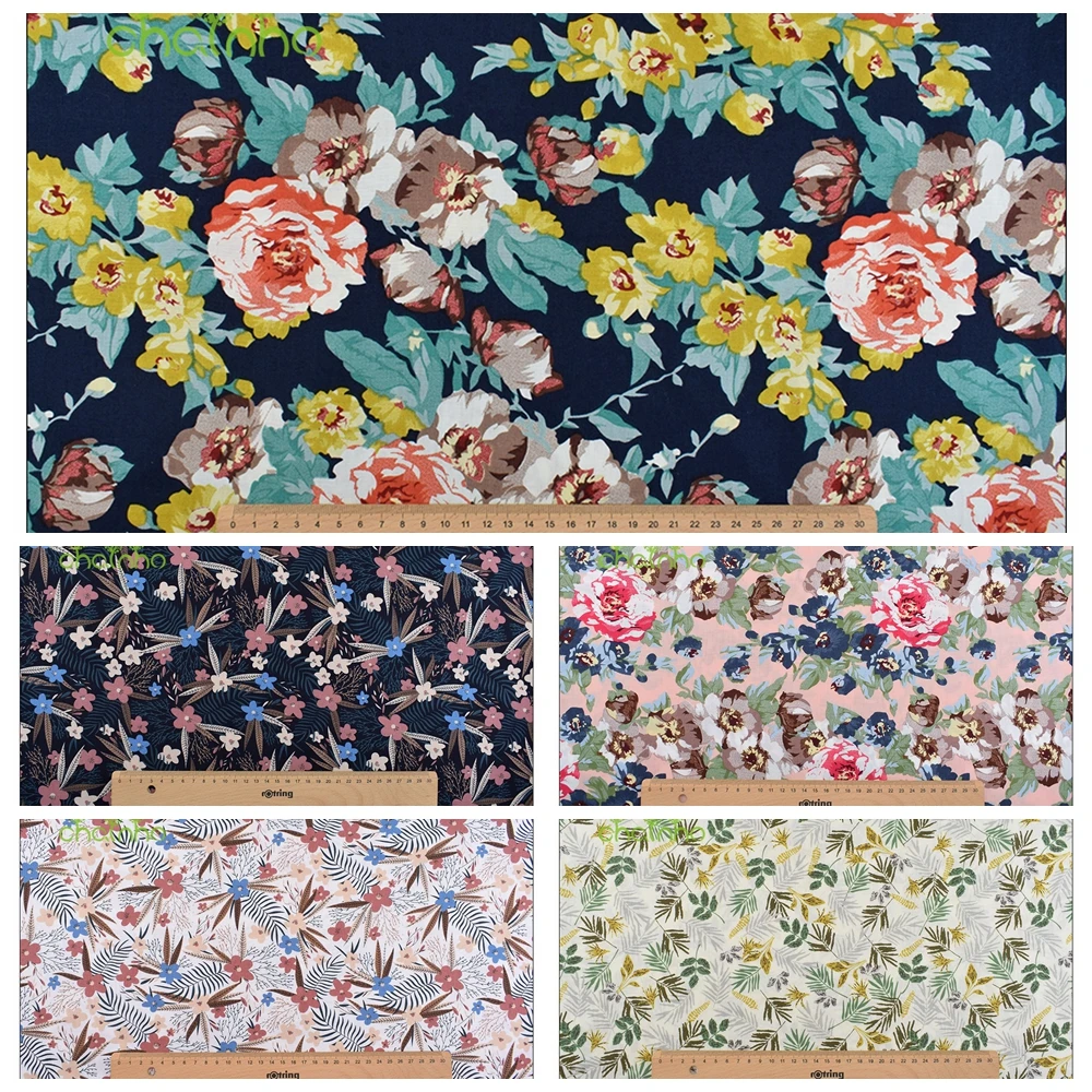 Chainho,Printed Plain Weave Poplin Cotton Fabric,DIY Sewing Quilting Material,Patchwork Cloth,Floral Series,3 Sizes,J15PC118
