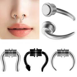 1PC Stainless Steel Ox Horn Bracket Snake Shape Silver&Black Magnet Nose Hoop Cartilage Body Piercing Jewelry