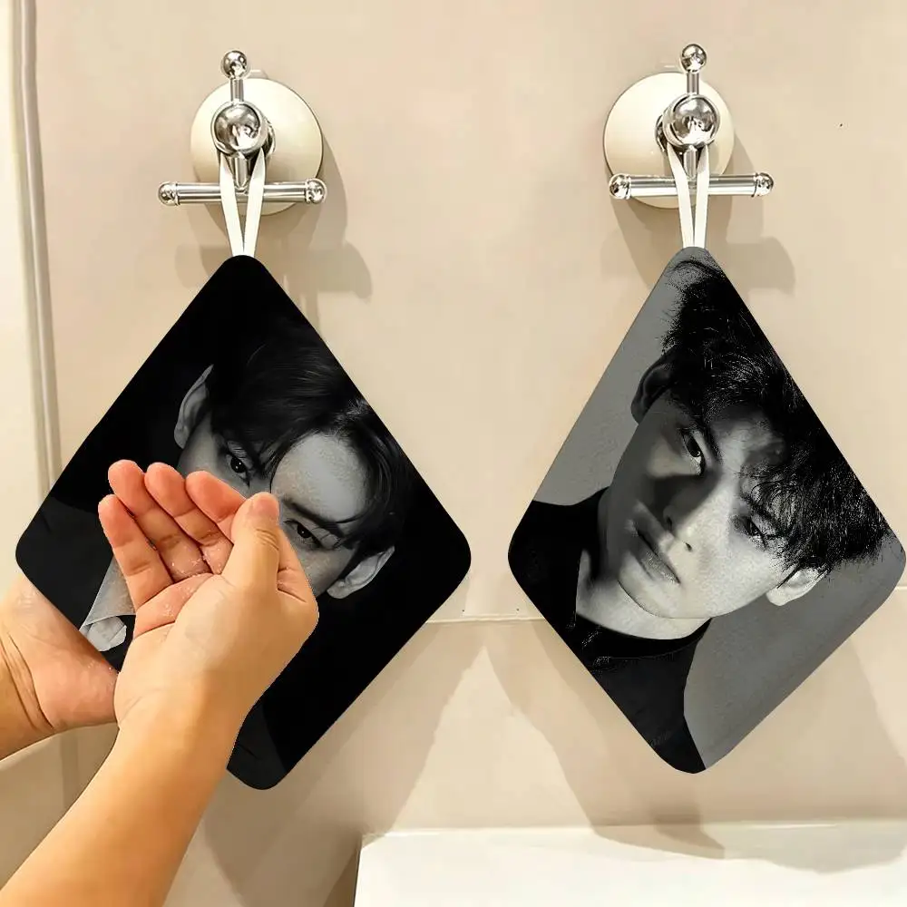 New Cha Eun Woo Polyester Cotton Hanging Hand Towel, Super Absorbent Hand Wiping Towel for Daily Household Use