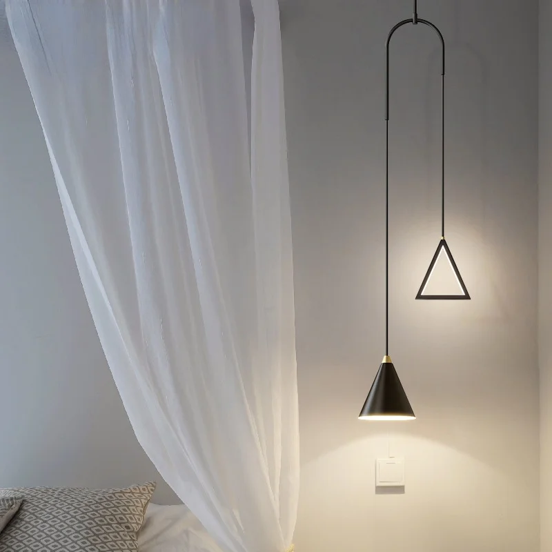 

Remote Control Modern Minimalist Bedroom Bedside Hanging Pendant Lamp with Long Cable LED Gold Black Suspension Bed Side Light