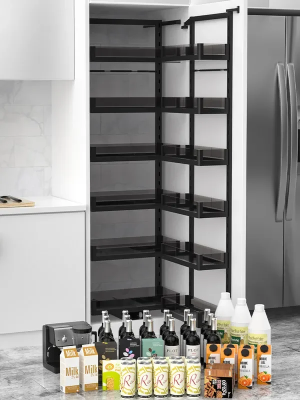 Kitchen cabinet damping, multi-layer big monster snack cabinet, large capacity glass pull basket storage