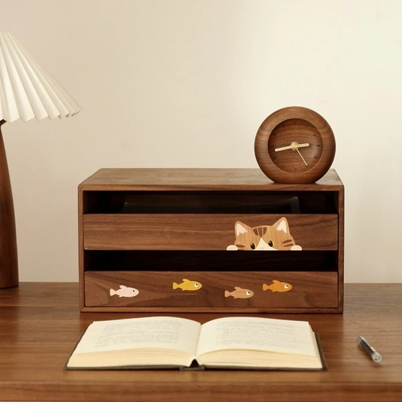 Desktop A4 Documentation Multi-layer Drawer Storage Box Office Storage Box Black Walnut