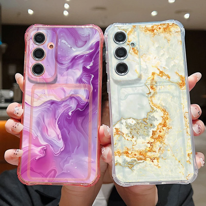 Marble Printed Phone Case For Samsung Galaxy S26 S25 S24 Ultra S23 S25 FE A57 A37 A17 A56 A55 A16 A54 Card Slot Soft TPU Cover