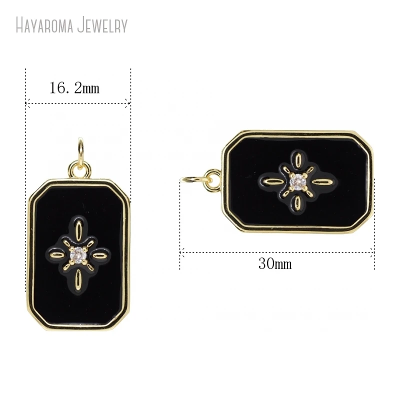 10Pcs Metal Geometric Oblong Jewelry Black Enamel Copper Gold Color Wholesale Pendant PM47830