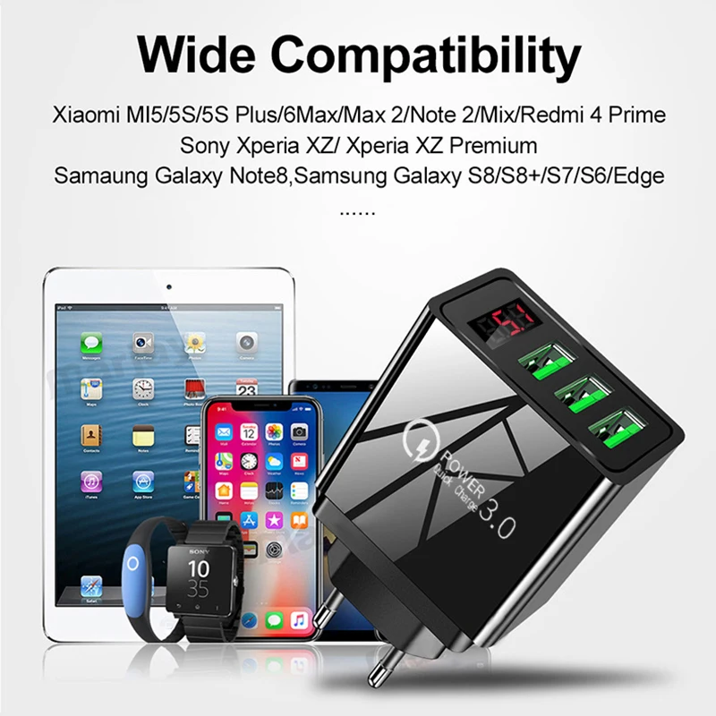 شاحن سريع مع شاشة رقمية للأندرويد ، محول طاقة عالمي سريع ، 2.4 أمبير USB صغير ، قابس حائط ، QC3.1 ، 25 واط #6