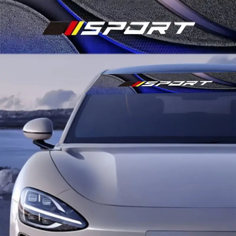1 eye-catching ISPORT logo car front windshield sticker, dynamic black, red and yellow striped car decal
