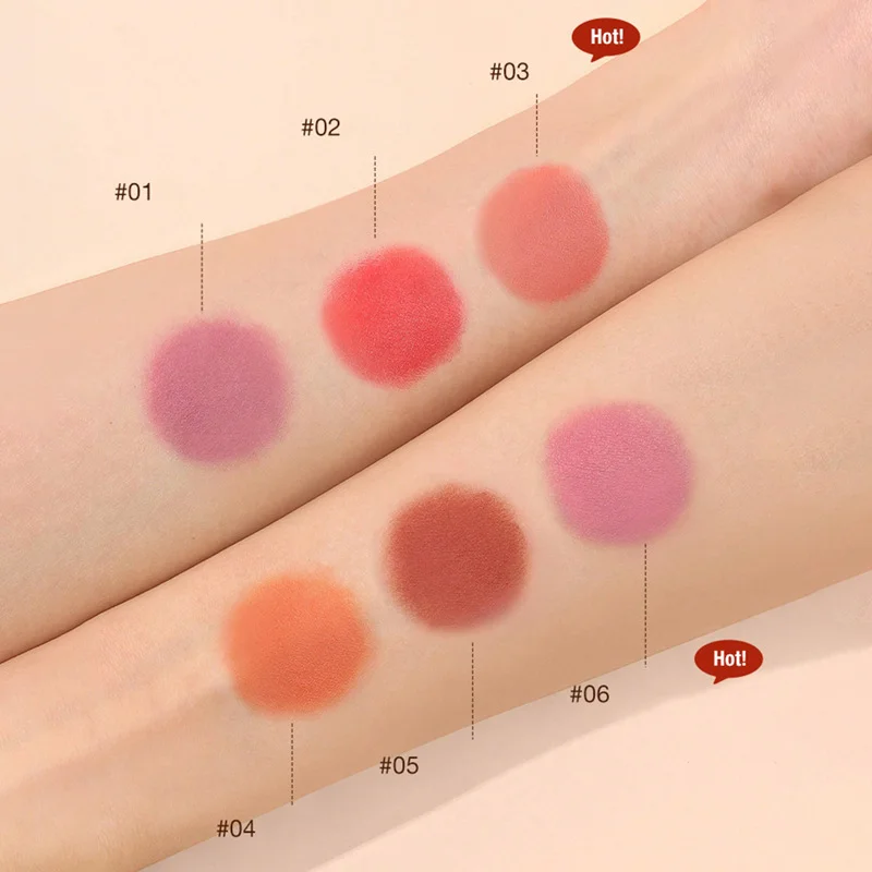 DAISHIAO6 color powder blusher stick matte rouge lip and cheek dual-use waterproof durable powder blusher natural makeup