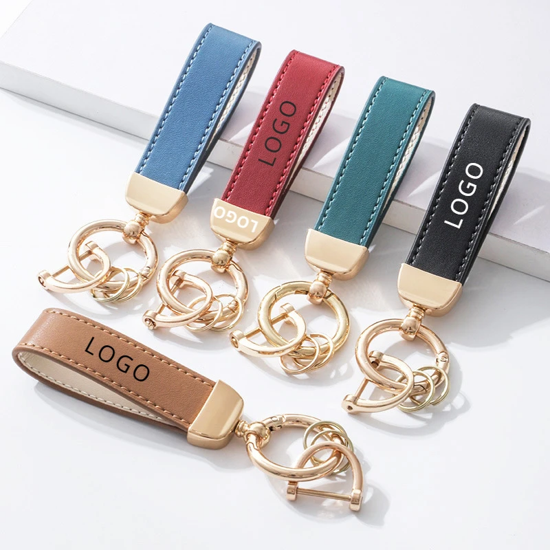 Laser Engrave Logo Keychain for Men and Women Retro Vintage Personalized Leather Keyring Customized Car Key Chain Gift