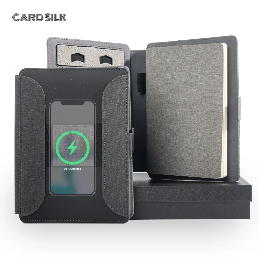 

Wireless Charging Business Folder Notebook with Phone Stand and Clock, A5 Planner Organizer for Office Men