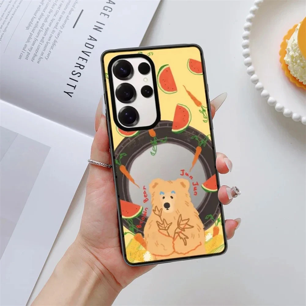 Watermelon Brown Bear Acrylic Black Border Case for Samsung Galaxy S26 S25 S24 S23 Ultra S26U S24+ S25+ S26 Plus Protective Case