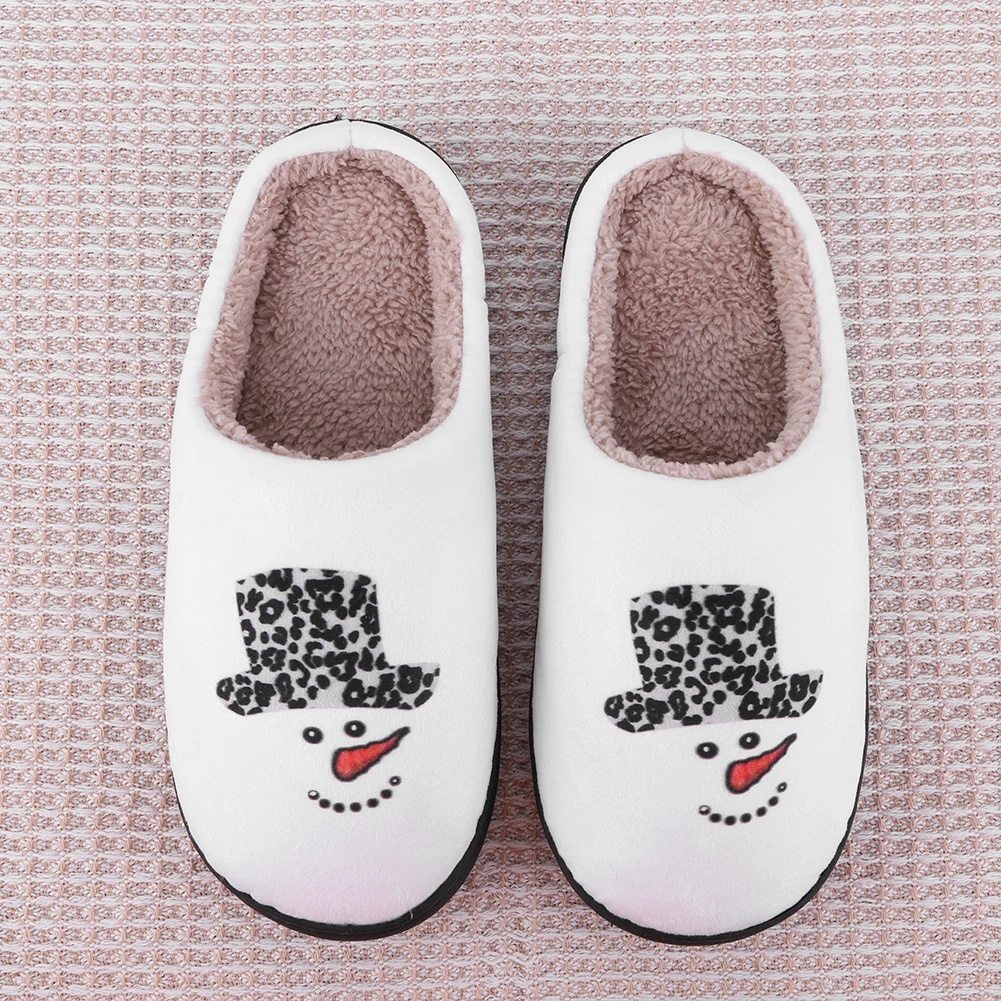 

Рождественские тапочки со снеговиком, удобные плюшевые домашние тапочки, противоскользящие плоские термотапочки, пушистые тапочки со снеговиком для мужчин и женщин