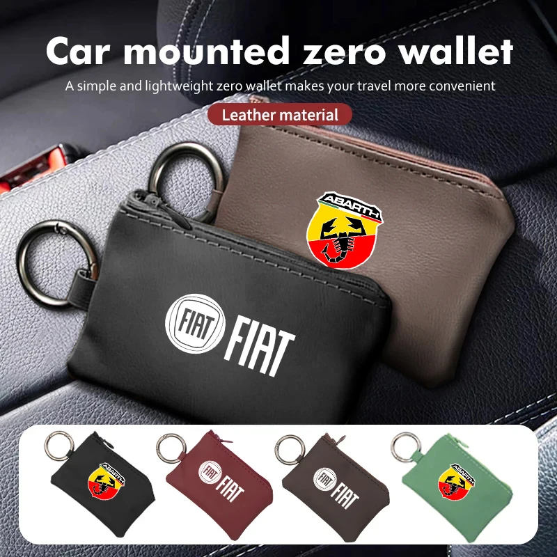 

Car Leather Key Wallet Card Bag Emblem keychain Pouch For FIAT Abarth 500 Pulse Panda Tipo Strada 600 500L Mobi Doblo Fullback