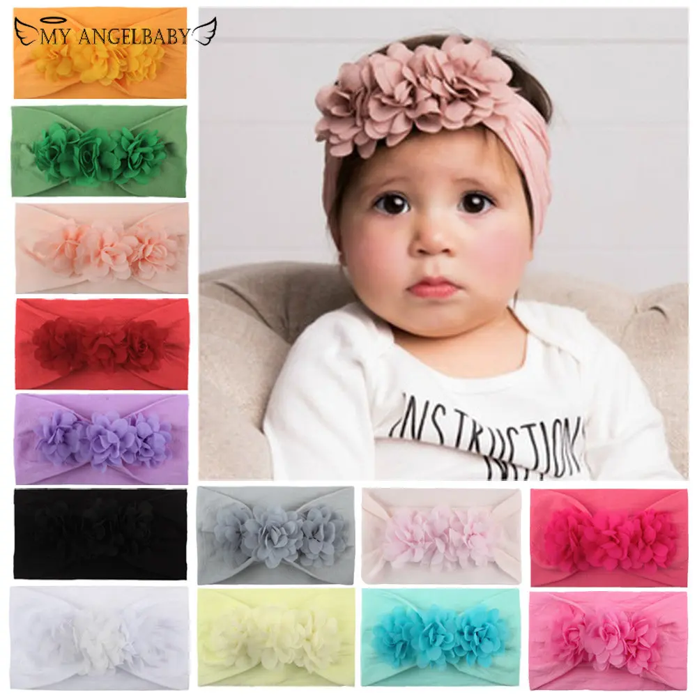 

Cute 1PCS Baby Girls Lotus Flower Nylon Headband Knot Elastic Newborn Toddler Turban Headwraps Kids Hair Accessories Gifts