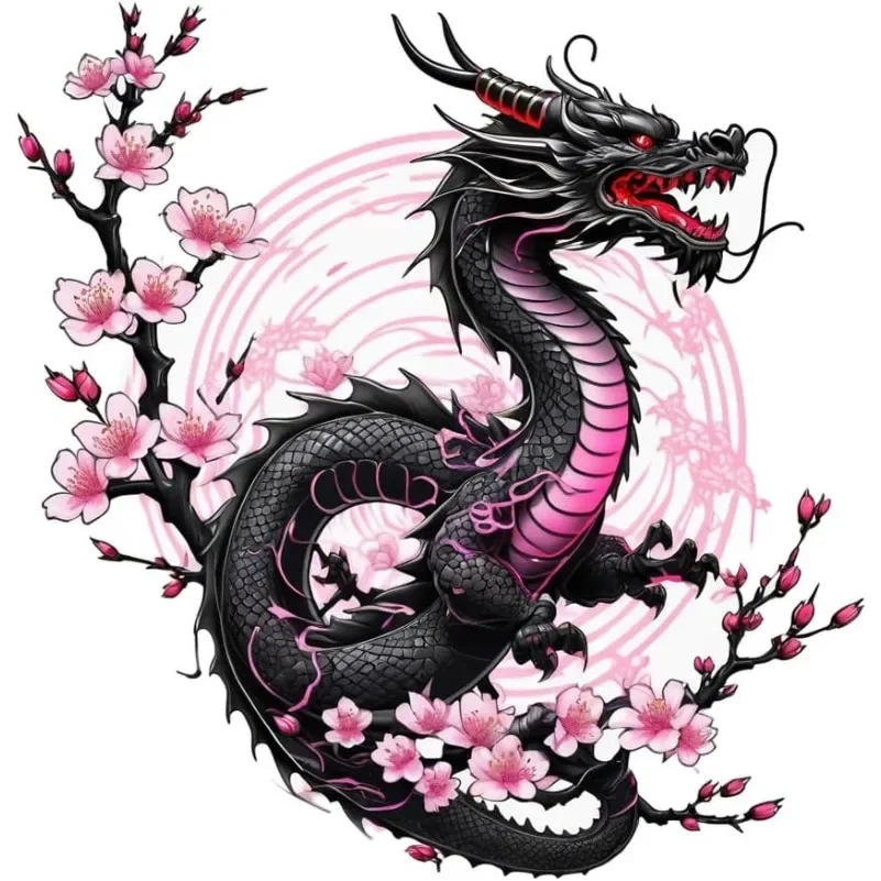 1PC Japanese Cherry Blossom Winged Dragon Vinyl Sticker Waterproof UV Resistant Decal for Car Motorcycle Bumper Decor