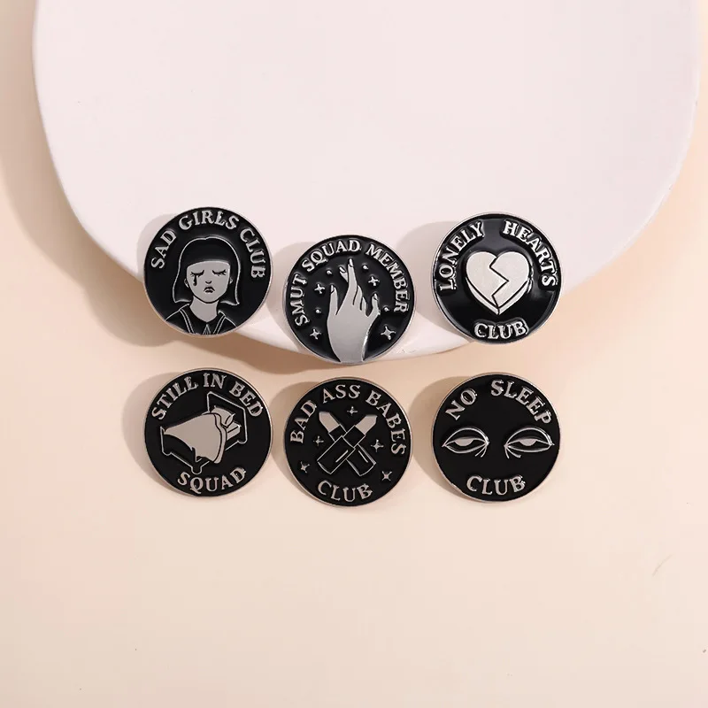 SAD GIRLS CLUB Enamel Pins Lonely Heart Club Brooch Backpack Lapel Badges Punk Gothic Jewelry Gift for Kids Friends Wholesale