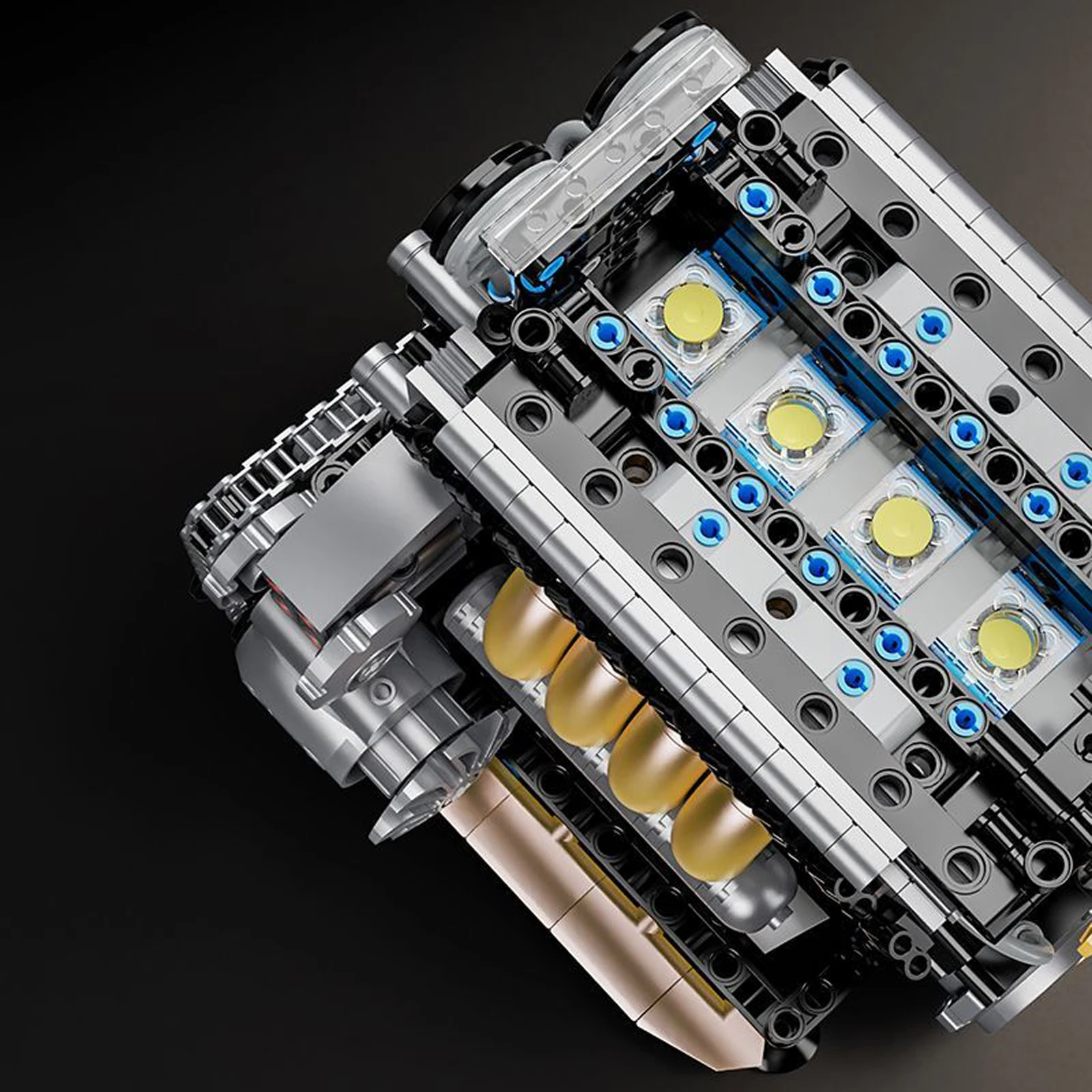 Mechanical W16 Engine Model MOC Building Block With Motor Drive Simulated Inline-four Engine Assembly Small Bricks Boy Toy Gifts