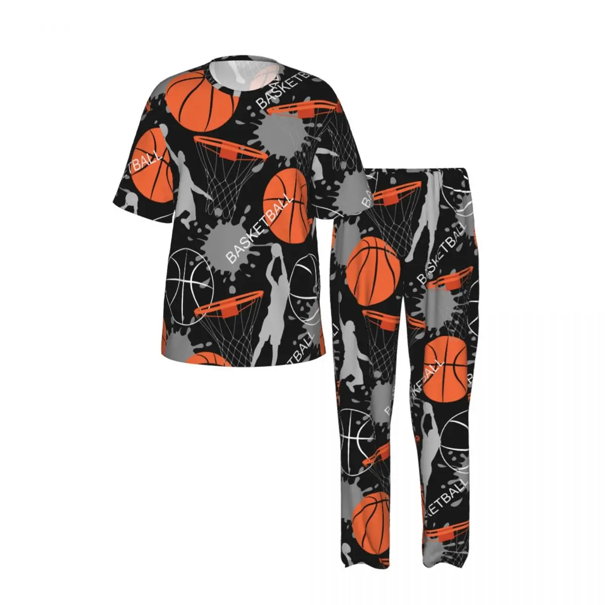 Men's Pajamas Set Summer Short-Sleeve Tops + Long Pants Nightwear Home Wear Suits Basketball Sports Basket Balls Sleepwear