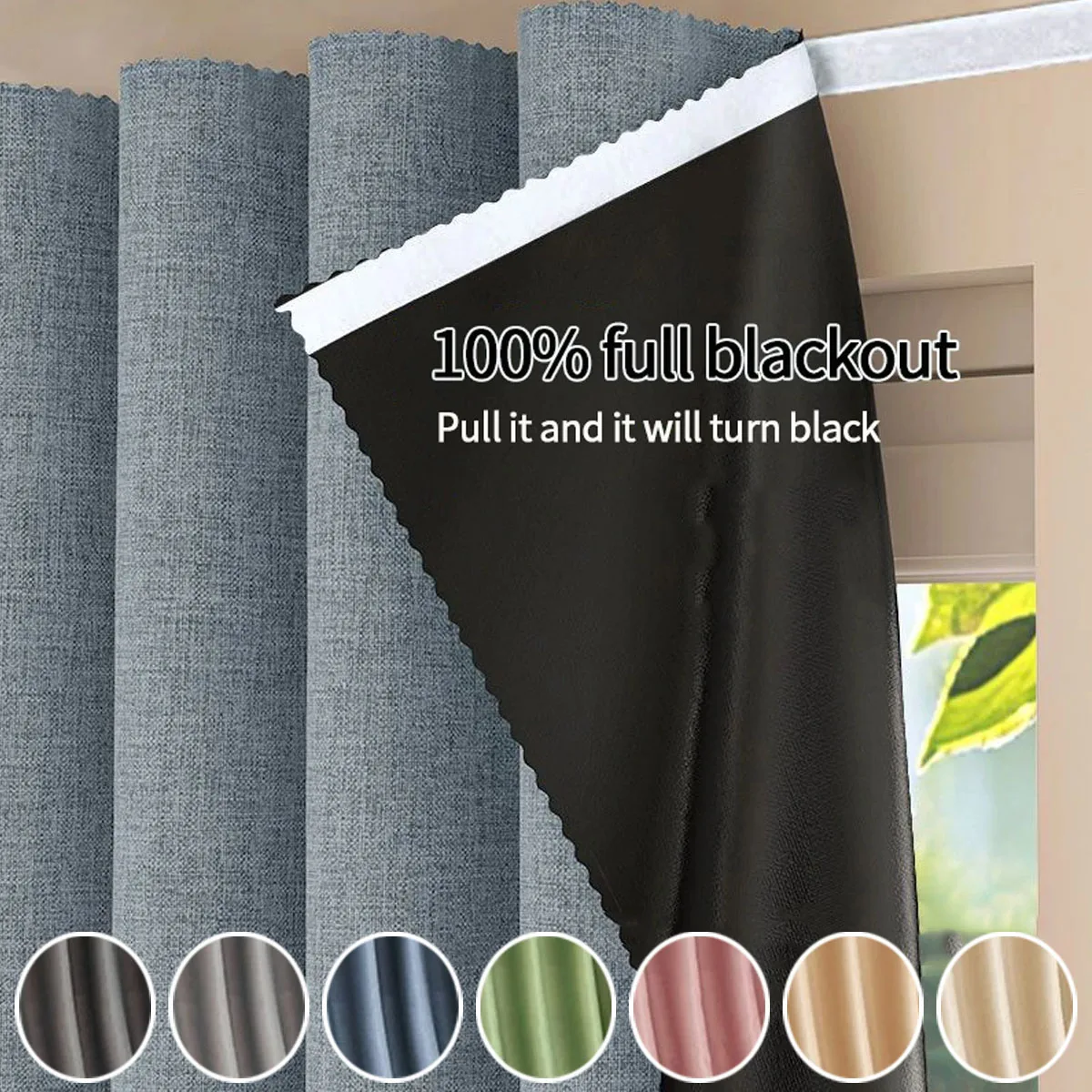 

100% Blackout Curtain Rent House Window Door Shade Cloth Sun Protection Fabric No-Punching Self-adhesive Tape Easy Installation