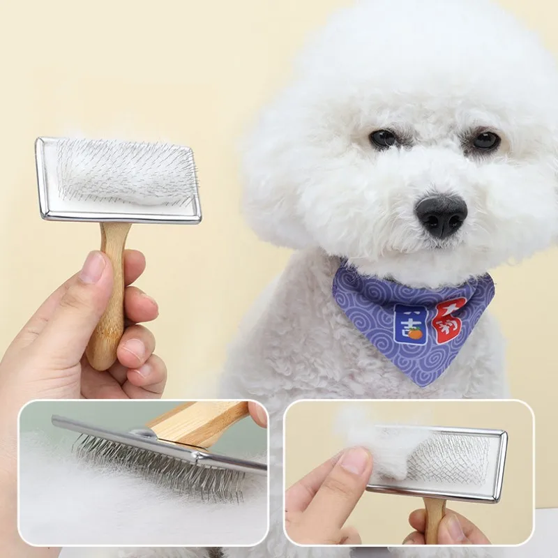 Dog Comb Bamboo Dog Brush Dogs Hair Remover Pet Grooming Comb Massage Cat Brush Stainless Steel Combs for Cats Hair Pet Supplies