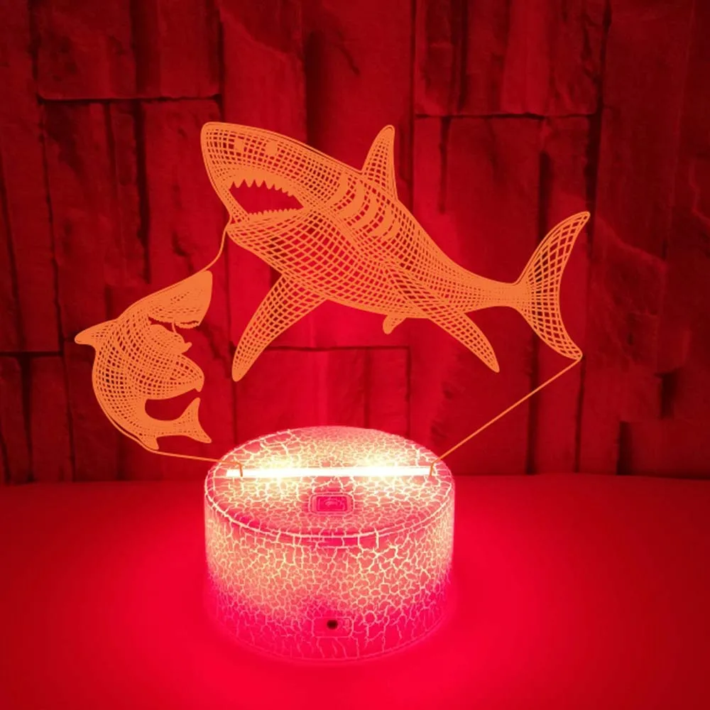 Acrylic Shark Lamp7 Color Changing 3D Illusion LED Night Light Kids Slee Lights Gift Bedroom Decoration Bedside USB Table Lamps