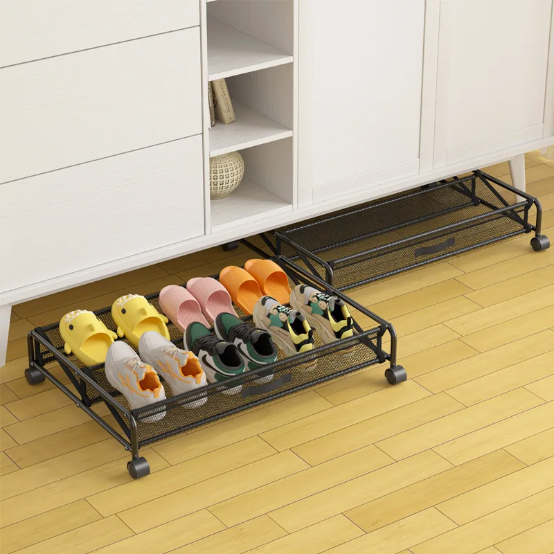 Simple shoe rack storage box, flat sliding storae rack, storag box, household bed bottom with wheels, basket storage tool