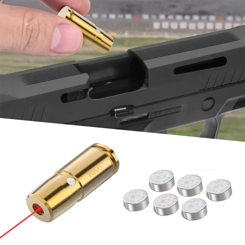 

9mm Laser Sight Red Dot Cartridge Bore Sight Cal Snap Caps Red Dot Laser Dry Fire Training Hunting Shooting Sighter 6 Batteries