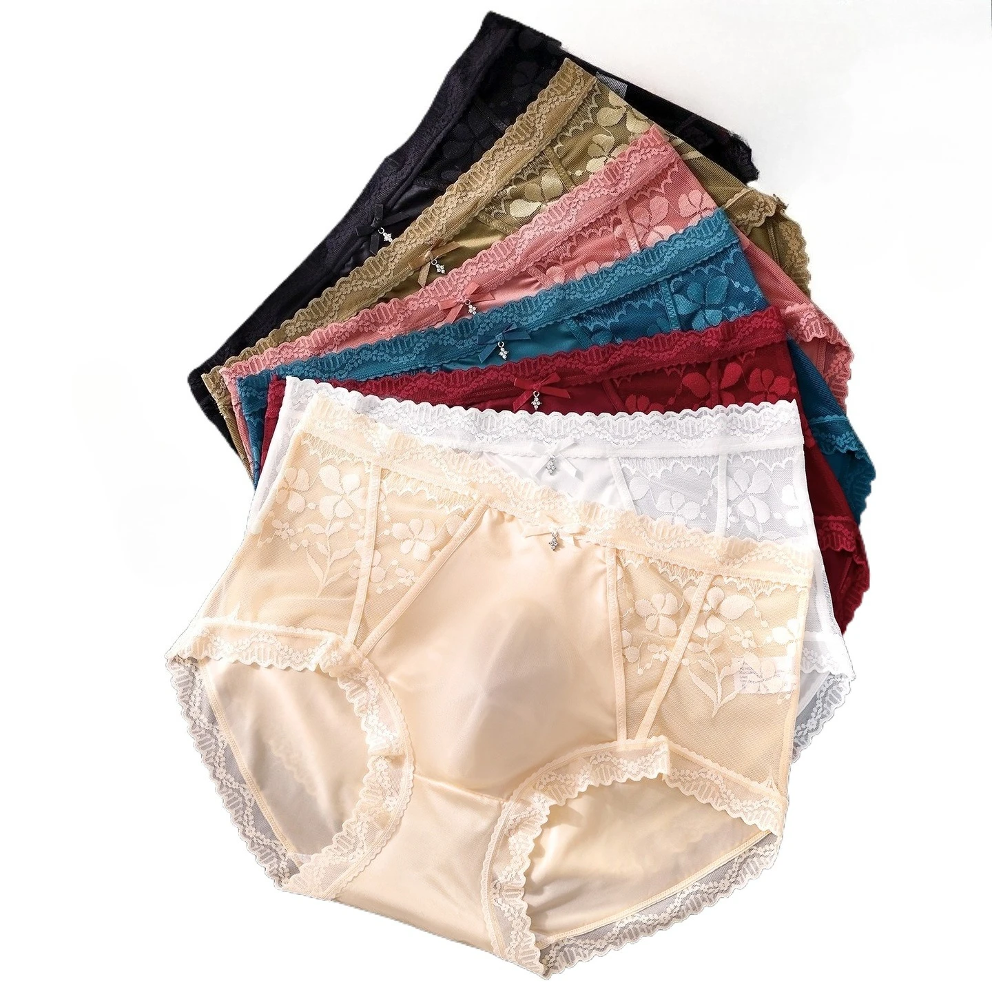 Summer Ultra Thin Mesh Men Sexy French Seamless Lace Trim Edge Floral Print Design Mid Waist Apparel Underpants Briefs Underwear