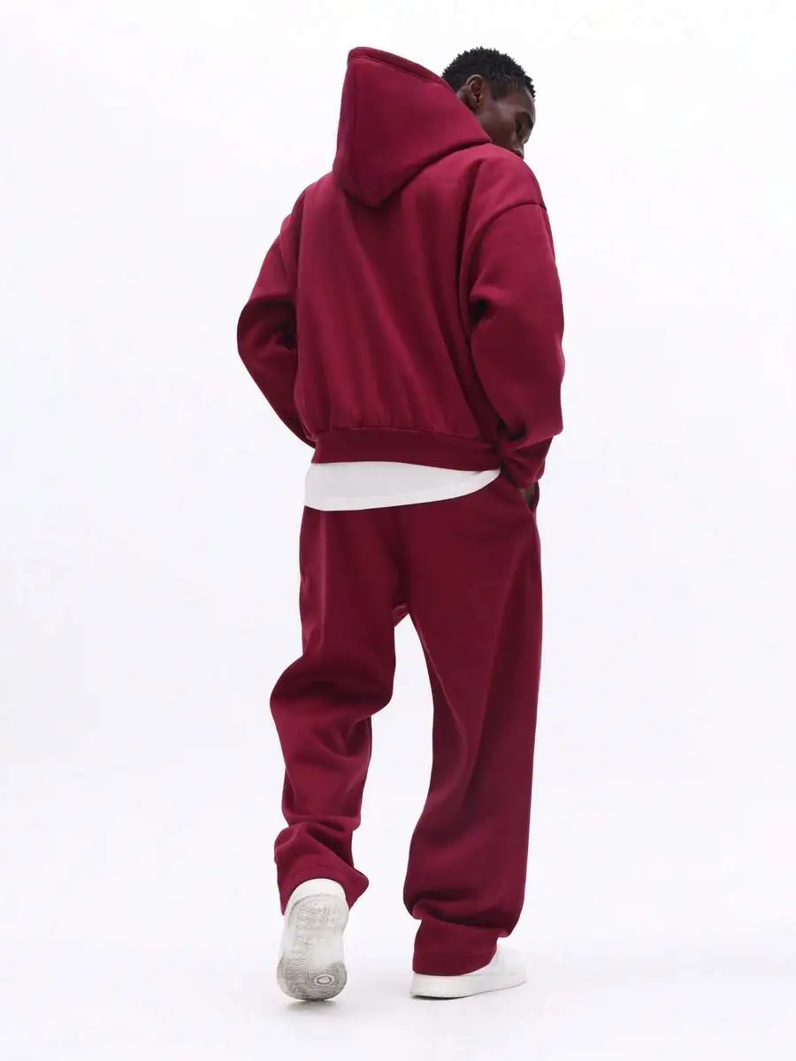 

Mens Zip Through Hoodie And Matching Straight Fit Sweatpants Casual Winter Tracksuit