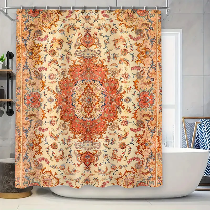 

Vintage Floral Shower Curtain Large Size Bath Decor Extra Long Polyester Fabric Rustic Boho Style Bathroom Accessories Set for H