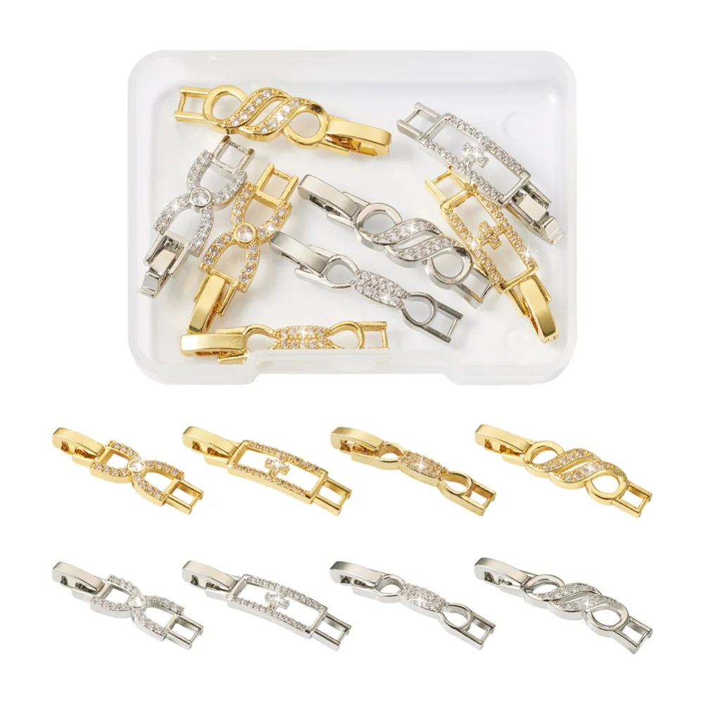 8Pcs Clear Cubic Zirconia Watch Band Clasps Bowknot Rectangle Fold Over Clasps For DIY Bracelet Necklace Jewelry End Connector grandwisdom 3g 4g lte antenna 7dbi sma male connector aerial 698 960 1700 2700mhz iot magnetic base 3m clear sucker antena