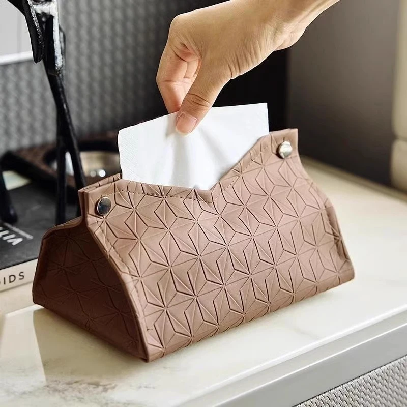 Geometric Texture Tissue Box Living Room Coffee Table Tissue Cover Simple Light Luxury Toilet Paper Box Household Storage Box view 2