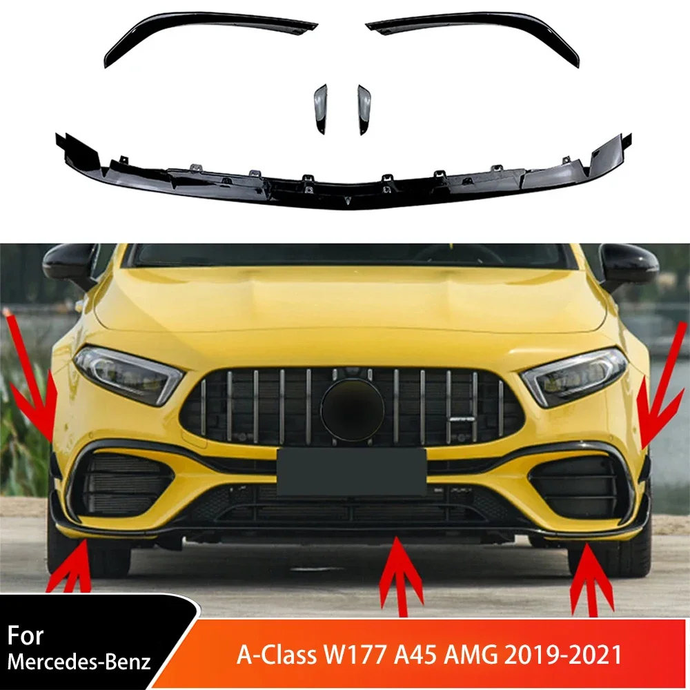 for 2019-2021 Mercedes-Benz A-Class W177 A45 AMG front bumper lip spoiler front bumper protector lower blade splitter