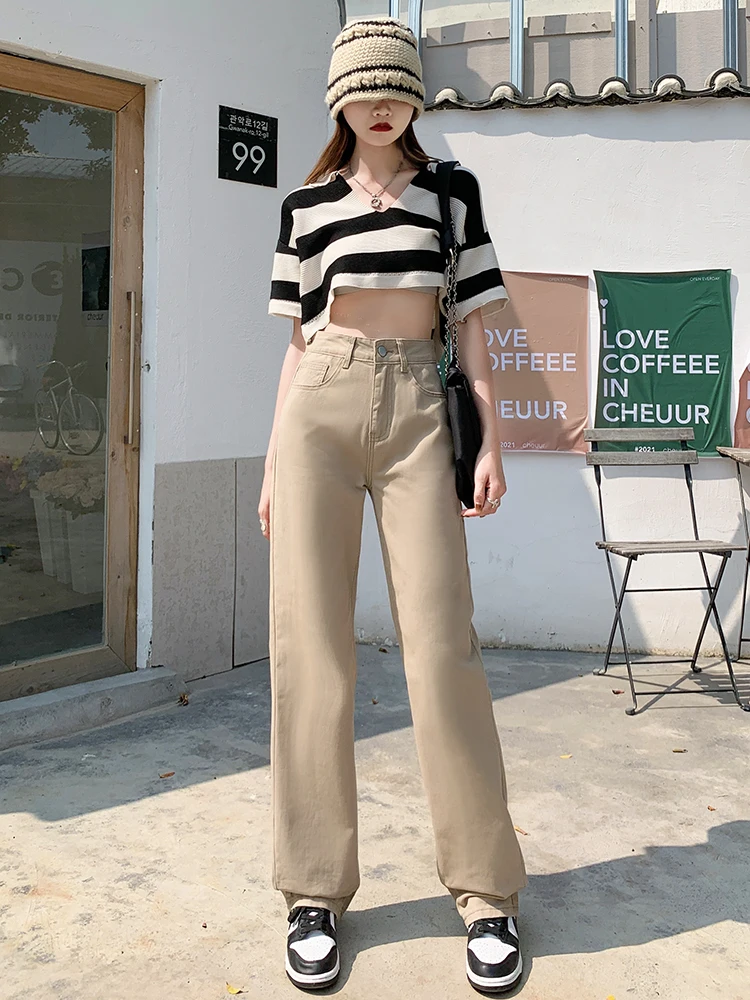 Wide Leg Jeans Women Cotton khaki High Waist Fashion Trend Denim Pant Jean Baggy Pants Casual Comfort Trousers Brand Clothing