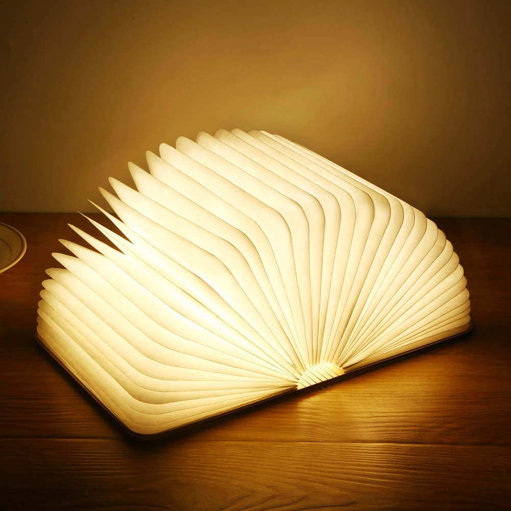 LED Folding Wooden Book Lights Rechargeable Creative Table Lamp 3 Colors Bedside Night Light For Bedroom Living Room Decoration