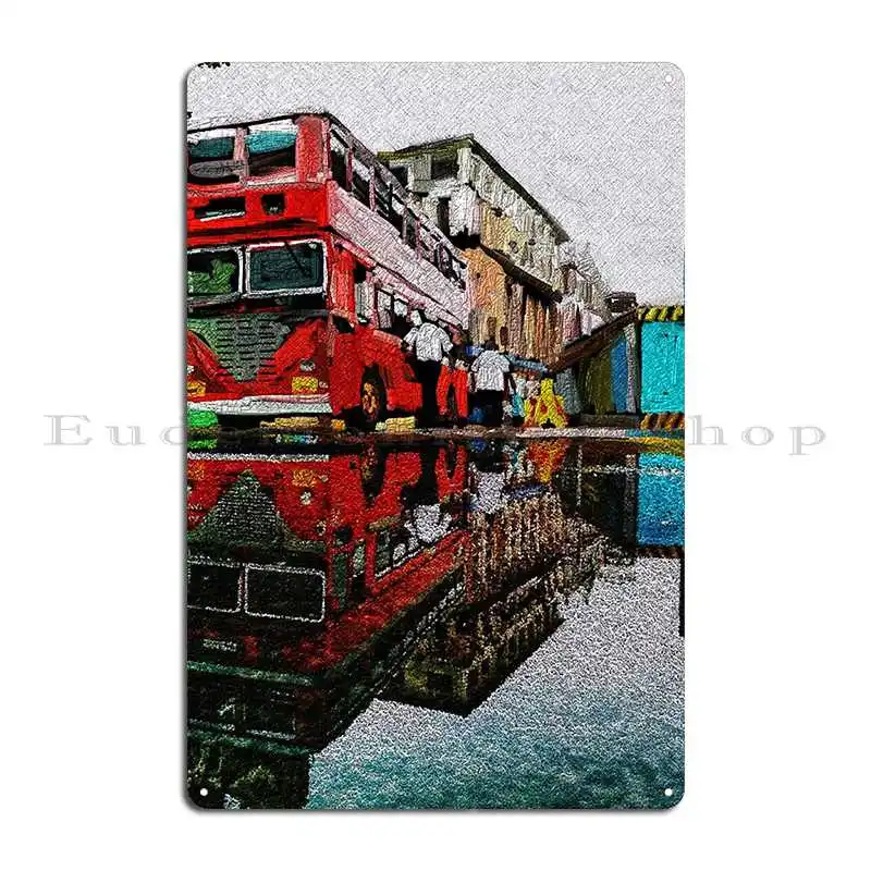 double decker bus water reflection Metal Plaque Poster Pub Wall Pub Designing Wall Cave Custom Tin Sign Poster