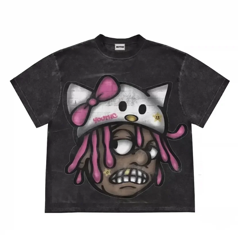 

Streetwear T Shirt Y2K Harajuku Gothic Cartoon Anime Graphic Print Oversized TShirt Men Women Round Neck Cotton Short Sleeve Top