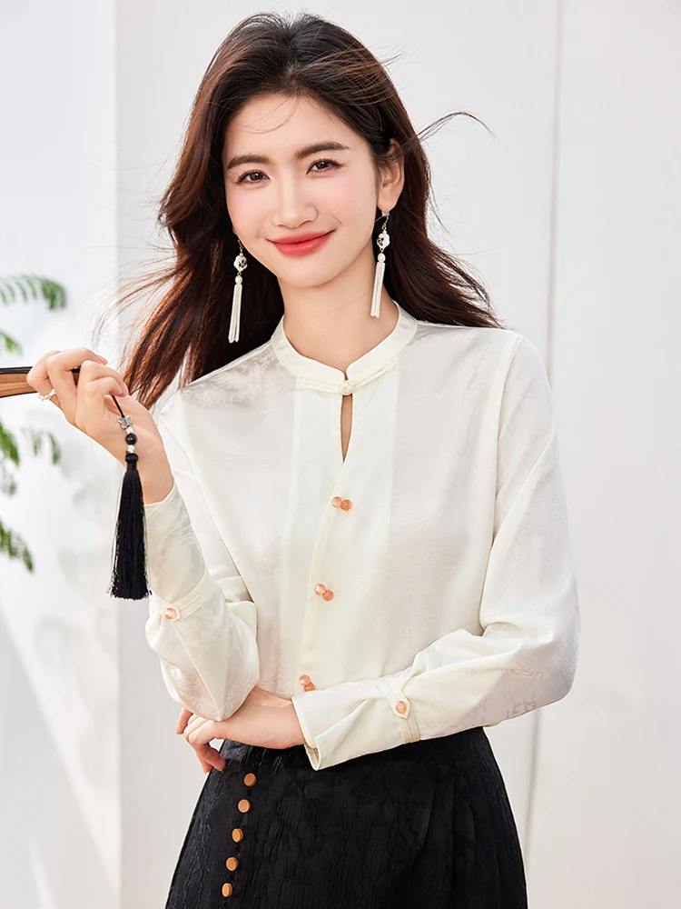 New Chinese Style Shirt Vintage Design Sense Niche Blouse Autumn Temperament Elegant Long Sleeve Shirt