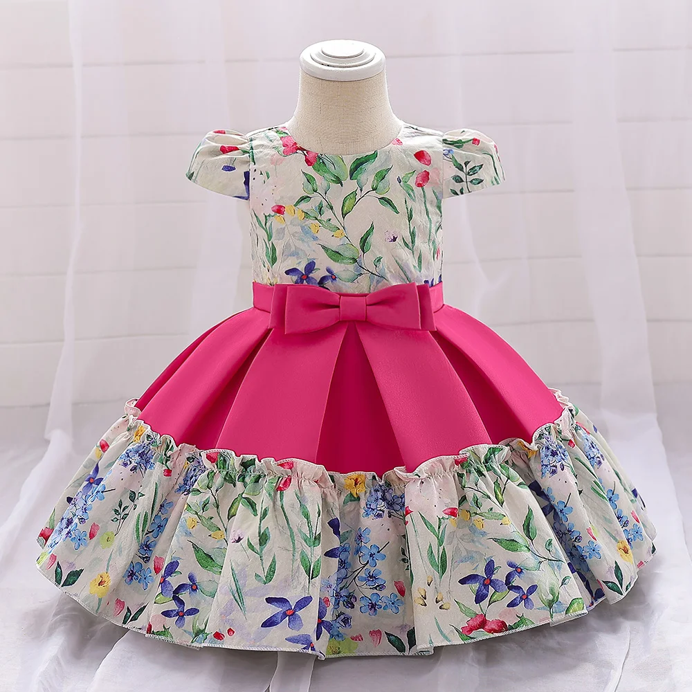 Toddler Baby Girl First 1st Birthday Tutu Dress Flower Bright Newborn Infant Party Christening Gown Clothing Kids Vestidos