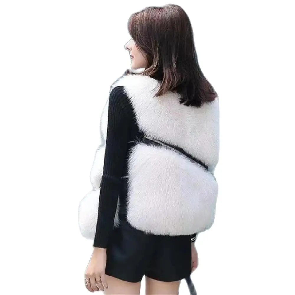 Women\'s Imitation Mink Vest Female Waistcoat Jacket Warm Sleeveless Outerwear Short Stitched Sheepskin Gilet Winter New