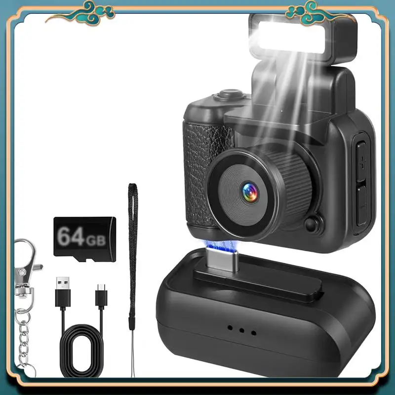 abjg-ミニレトロカメラ-cmosキーホルダーカメラ-ledフラッシュビデオレコーダー付き-子供の写真撮影用-64gb