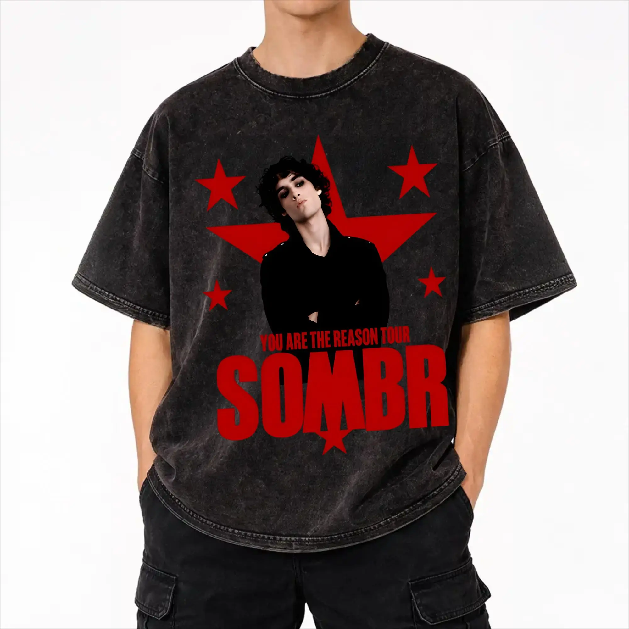 Harajuku Washed Shirt Sombr Youare The Reason World Tour 2026-2027 Outfit Vintage T-Shirts Oversize  Streetwear