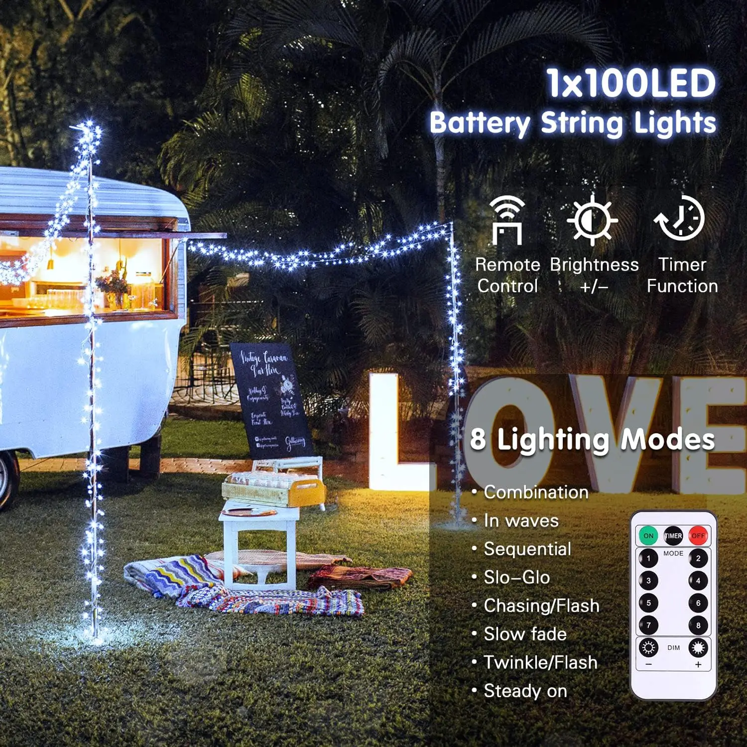 

8 Modes Remote 100 LED Christmas Lights Outdoor Battery Power String Lights Waterproof Twinkle Fairy Mini Lights with Indoor