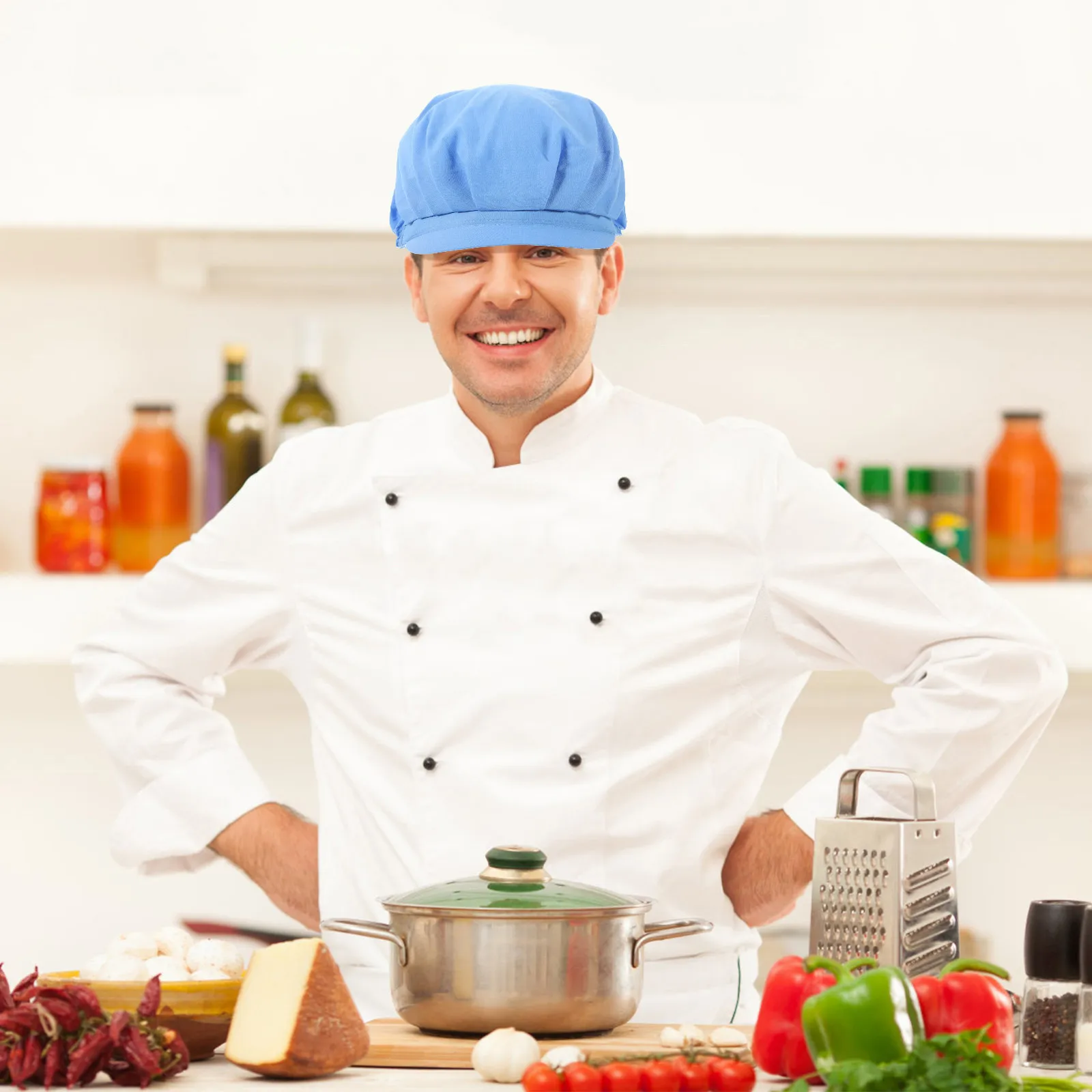 

Chef Hat Unisex Breathable Cooking Cap Elastic Adjustable Work Headgear for Restaurant Kitchen Dust Protection