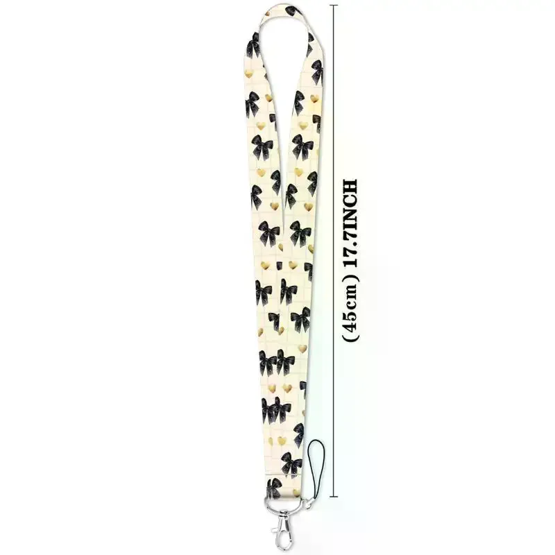 Cute Bow Printed Lanyard With Clear ID Card Holder Durable Detachable Strap For Students Office Workers