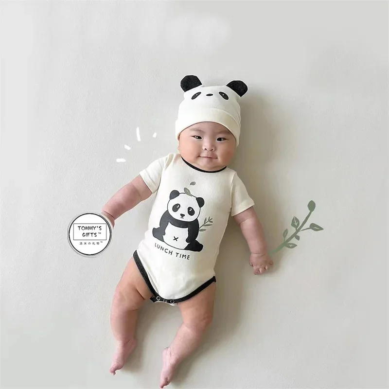 Funny Panda Model Korean Infant Baby Boys Girl Bodysuit Clothes Summer Kawaii Short Sleeve Overall Onesie Newborn Baby Jumpsuits