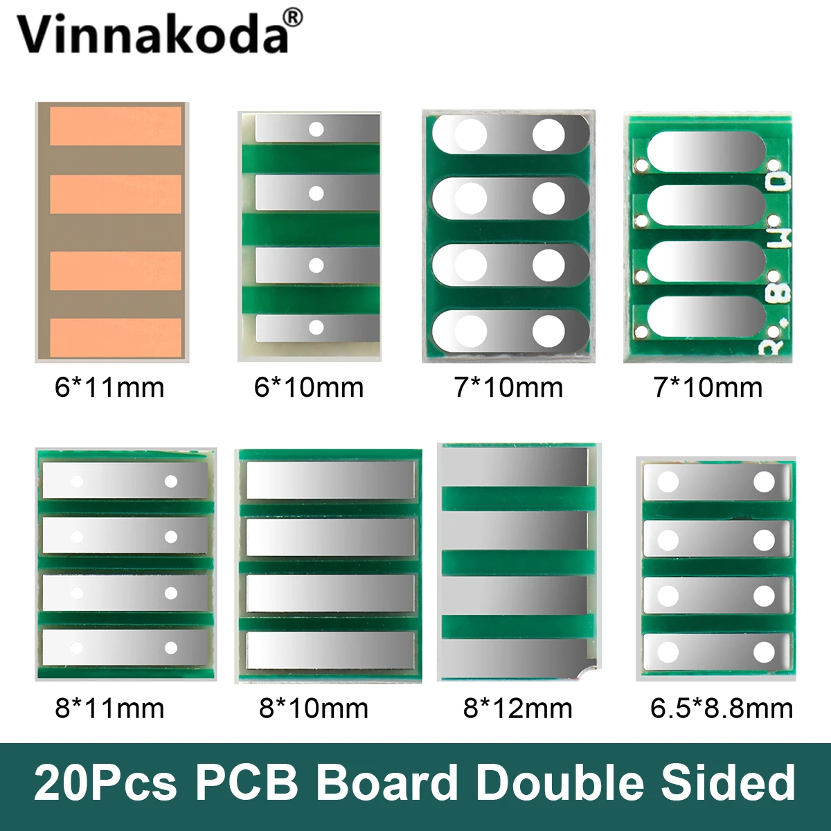 

20Pcs PCB Board Double Sided Wiring Board Pitch Adapter Converter Plate Board Pinboard DIY 6x11 6x10 7x10 8x10 8x12 6.5x8.7 mm