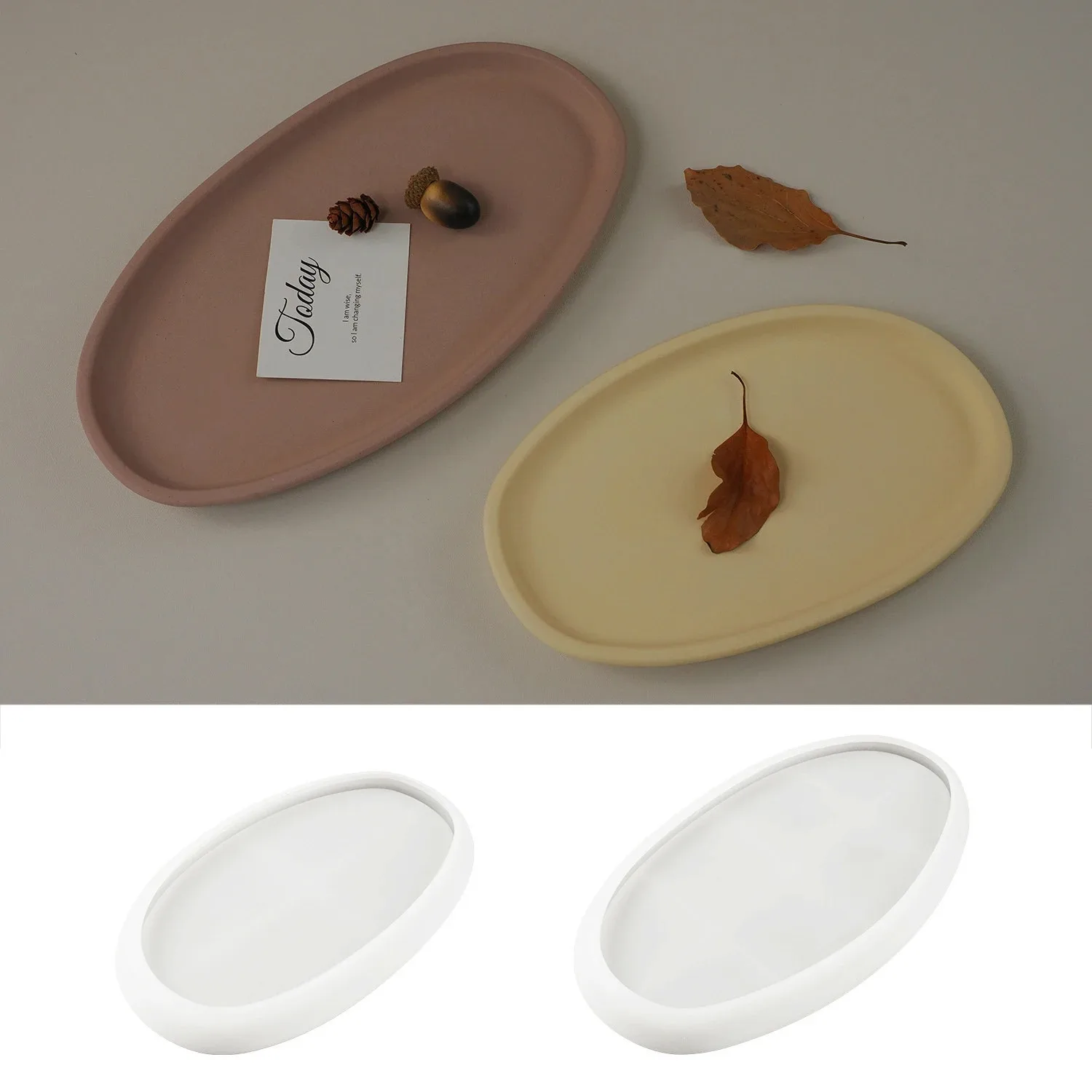 Oval Coaster Tray Silicone Molds DIY Epoxy Resin Mold Concrete Ashtray Cement Plaster Mould Flower Pot Base Gypsum Mould Crafts