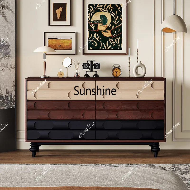 French retro solid wood chest, medieval storage locker, bedside locker