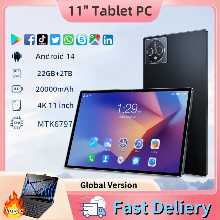 New Tab A11 Pro Tablet 4K HD Screen 16GB RAM 1TB ROM 11-inch Android 14 24MP + 48MP Bluetooth 5.0 WIFI 5G Business Office Tablet